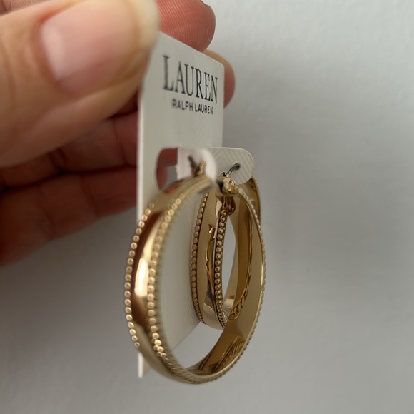 Lauren Ralph Lauren Gold-Tone Medium Textured Edge Hoop Earrings, 1.3" - Picture 6 of 11